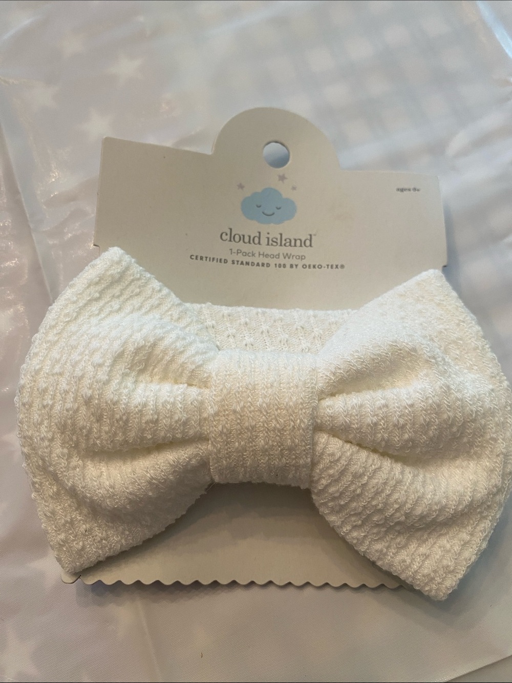 cloud island White Knit Kids Head Wrap with Bow